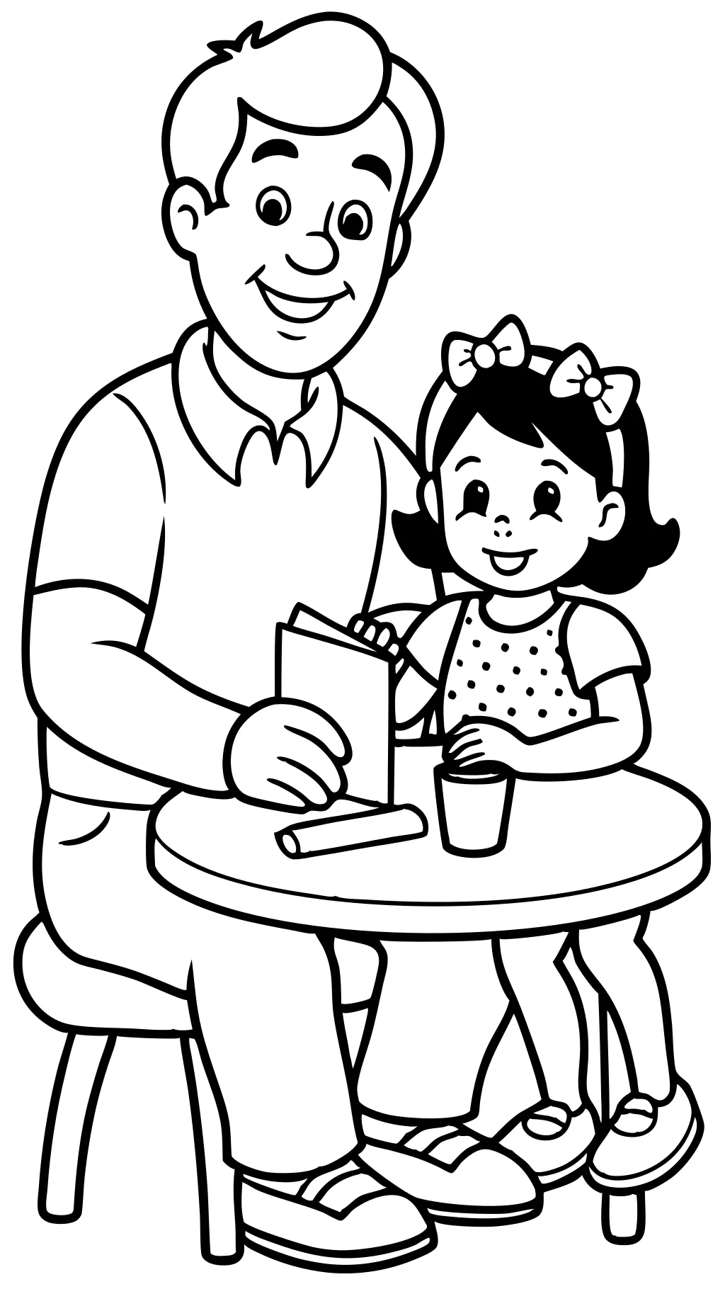 Papas e hija para colorear